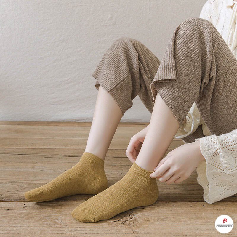 Combo 5 Tất vớ cổ ngắn len gân màu sắc vintage