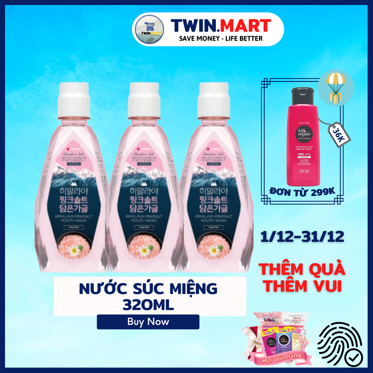 Nước súc miệng Bamboo Himalaya Pink Salt Floral Mint Hương Hoa Bạc Hà 320ml - Hàn quốc