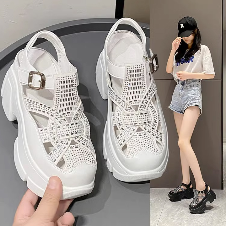 Sandal Đế Xuồng Đính Đá 9cm Siêu Nhẹ PS499-1325