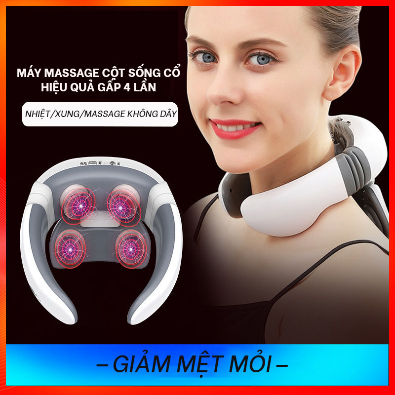 Máy Massage Đốt Sống Cổ Thông Minh Giảm Đau, Mỏi Cổ Với 4 Đầu Massage Cải Tiến, Sưởi Ấm Xung Điện, 9 Mức Cường Độ