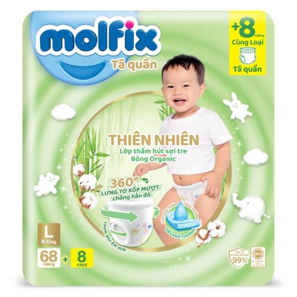 Tã/bỉm quần Molfix Thiên nhiên Ultra L68 - Gói 68 miếng