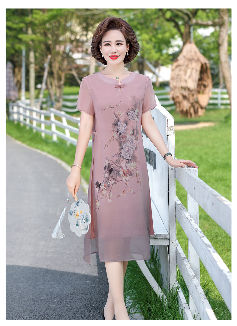 Đầm Voan Tay Ngắn Mùa Hè Thanh Lịch Cho Mẹ VH29 - Hàng Quảng Châu Cao Cấp