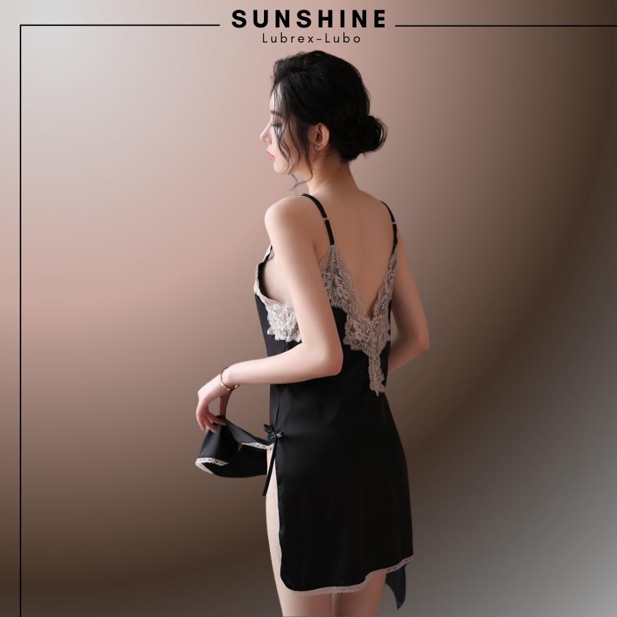 Đầm ngủ lụa satin sexy 2 dây BIGSIZE gợi cảm - Váy ngủ hai dây mỏng mặc nhà quyến rũ SUNSHINE LUAHOACO