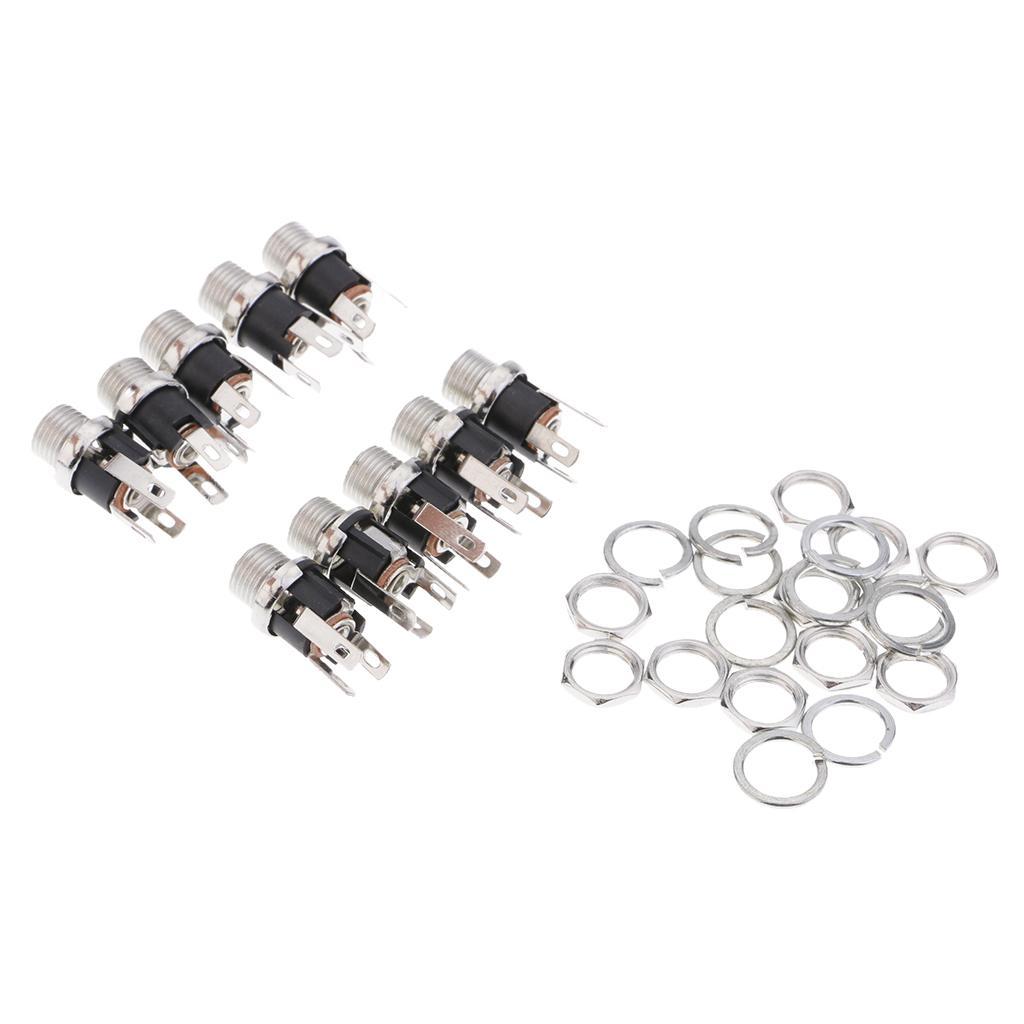 10 Pieces Metal Round 2.1 mm x 5.5 mm Panel Mount DC Connector  Socket