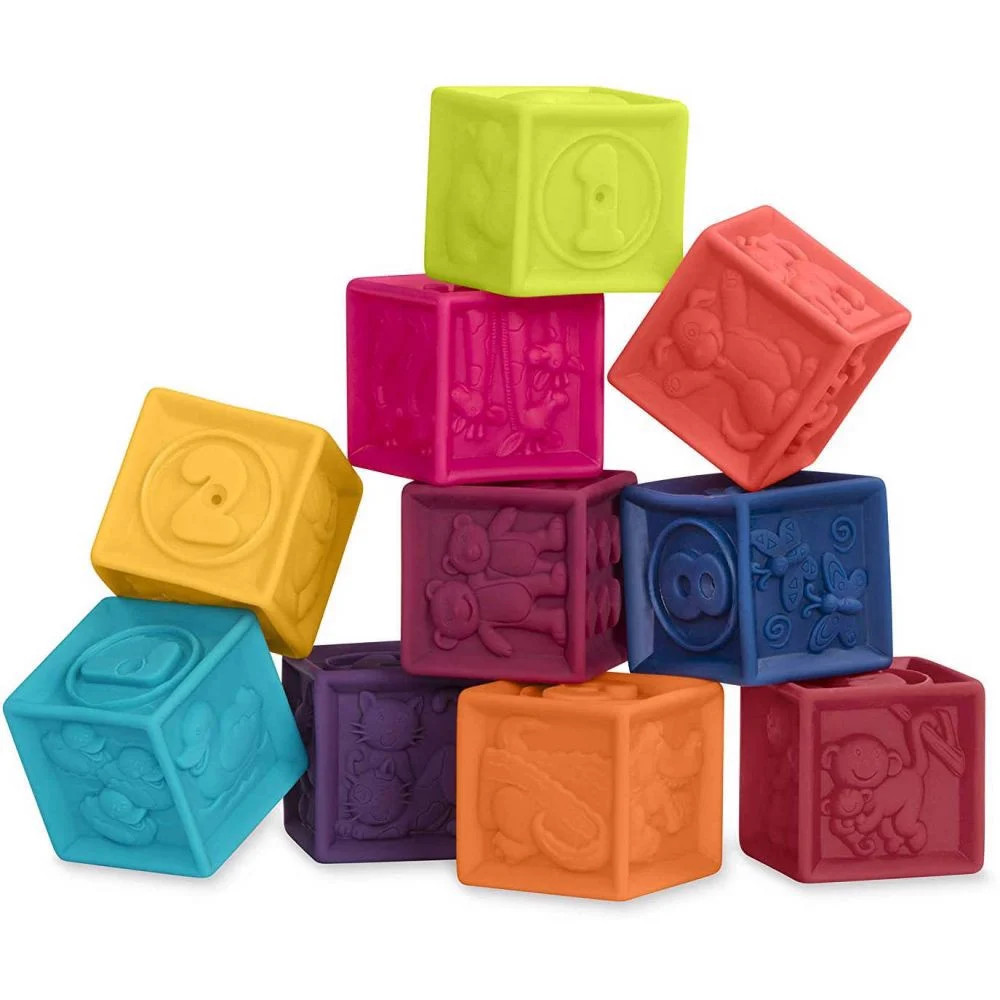 Đồ chơi bộ gạch mềm B.toys - Baby Blocks One Two Squeeze