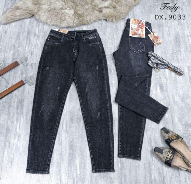 Quần Jeans Nữ Baggy Xước Thêu Túi Lưng Cao 