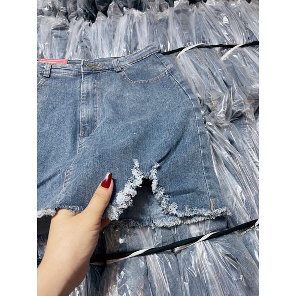 Chân váy jean tua rua - chân váy jean rách ngọc huyền - CAROTSHOP