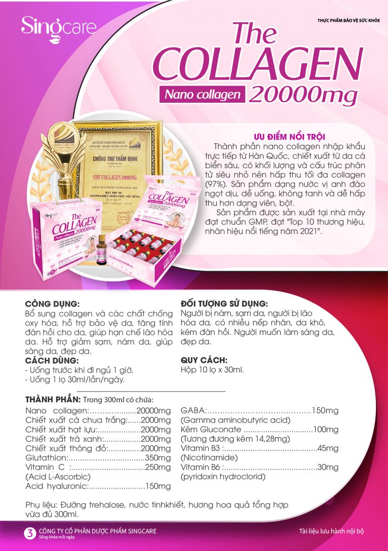 Combo 3 Hộp Nước Uống Collagen 20000mg Hộp 10 chai x 30ml ,Bổ sung collagen và các chất chông oxy hóa giúp bảo vệ da, tăng tính đàn hồi, hạn chế lão hóa da - Tặng kèm 1 Hộp Omega 369