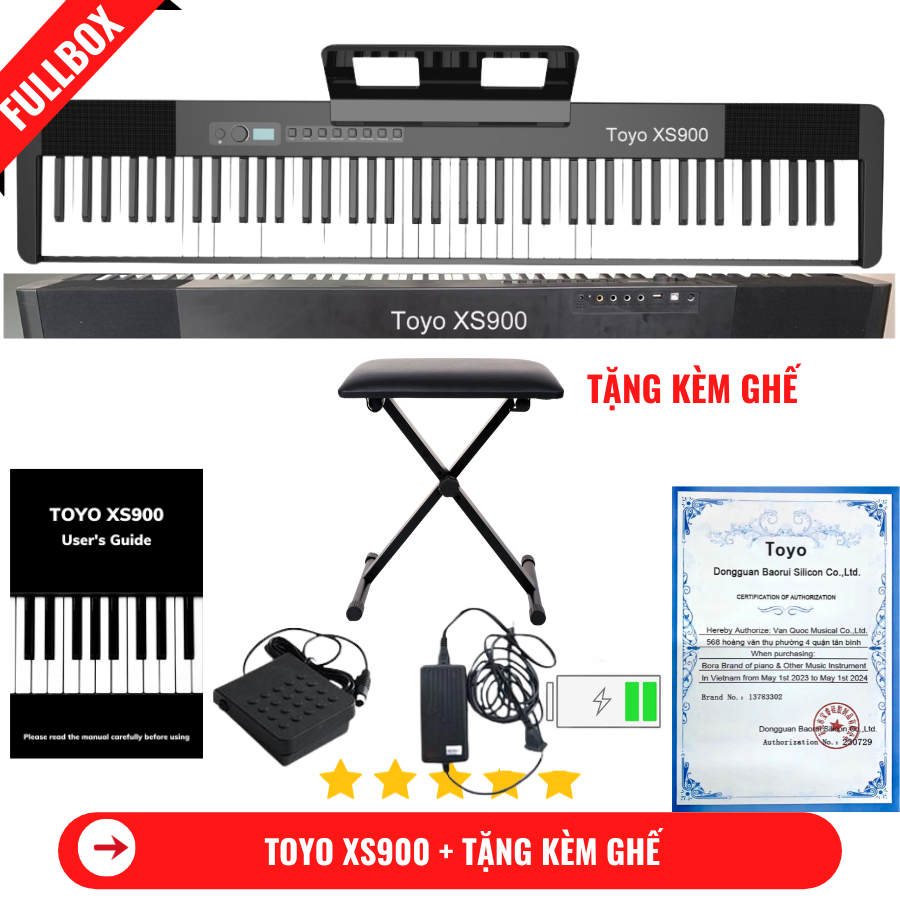 Đàn Piano Điện Toyo XS900 -88 Phím Nặng Cảm Lực - Kết Nối Bluetooth + Tai Phone + Tặng Kèm Ghế Gấp