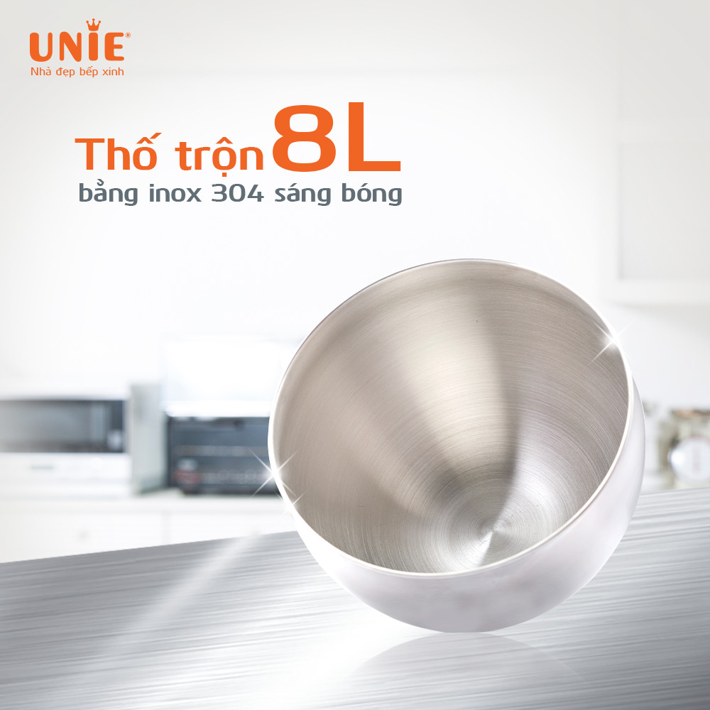 Máy Trộn Bột Đánh Trứng Đa Năng UNIE EM5 Cao Cấp Tiêu Chuẩn Đức Dung Tích 8 Lít Công Suất 1300W - Hàng Chính Hãng