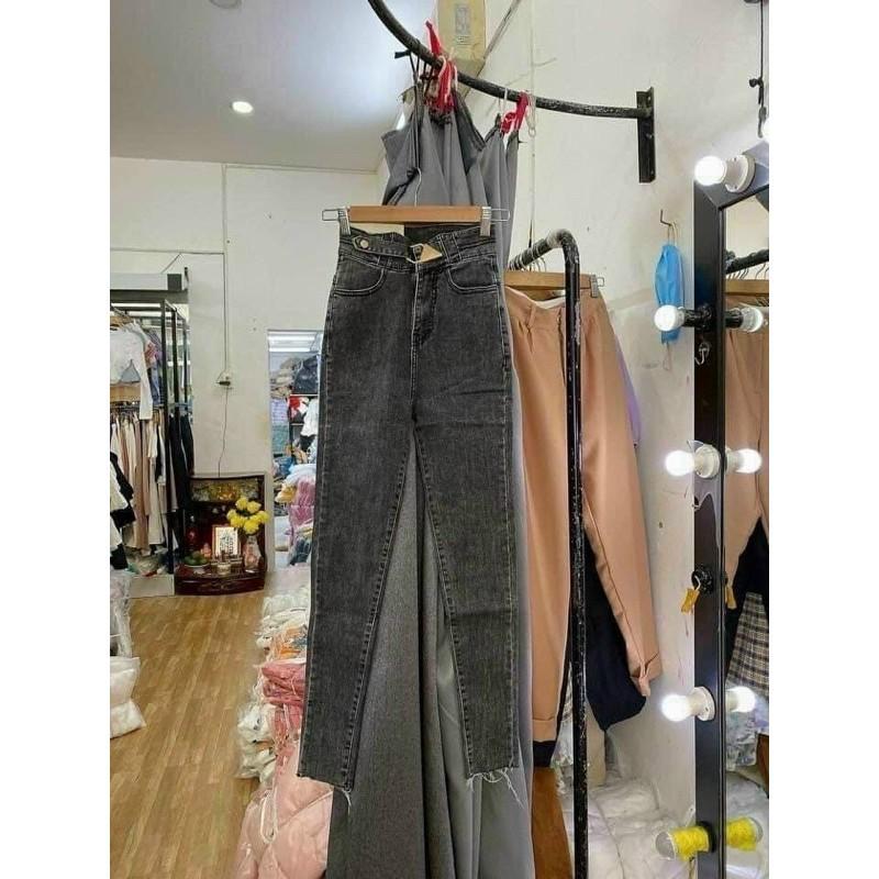 Quần jean nữ cạp cao khuy sắt thời trang