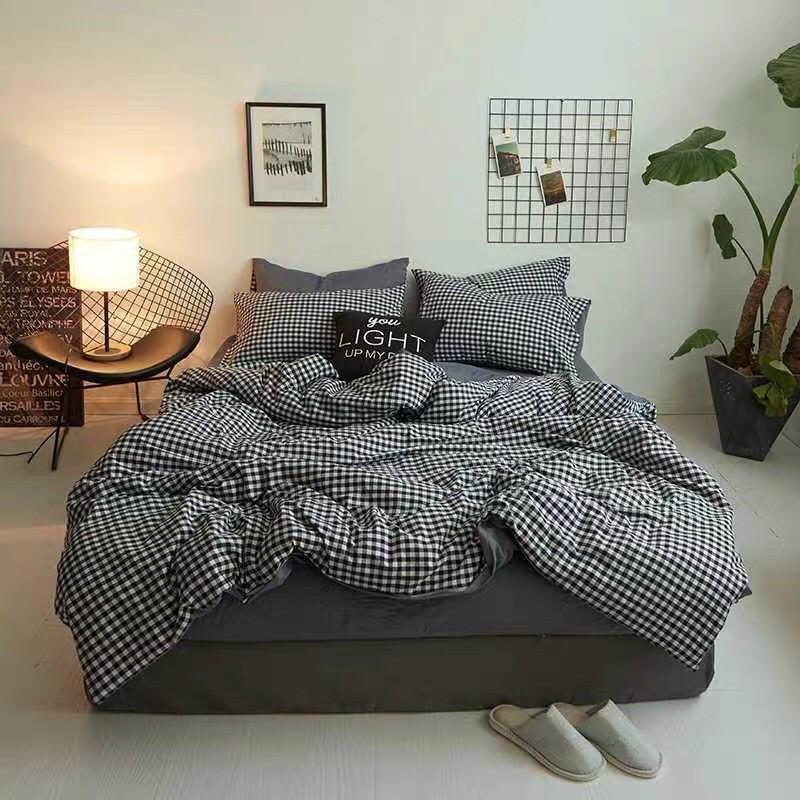 Set Cotton Poly Hàng Nhập Khẩu Cao Cấp 4 Món Kẻ Sang Trọng