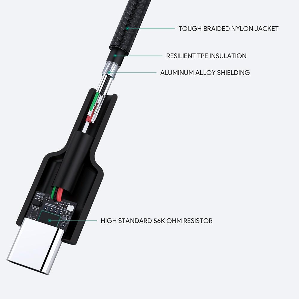 Cáp Sạc Siêu Nhanh AUKEY USB-A to USB-C CB-CD30 Dài 0,9m, Bọc Dù Cao Cấp - Hàng Chính Hãng