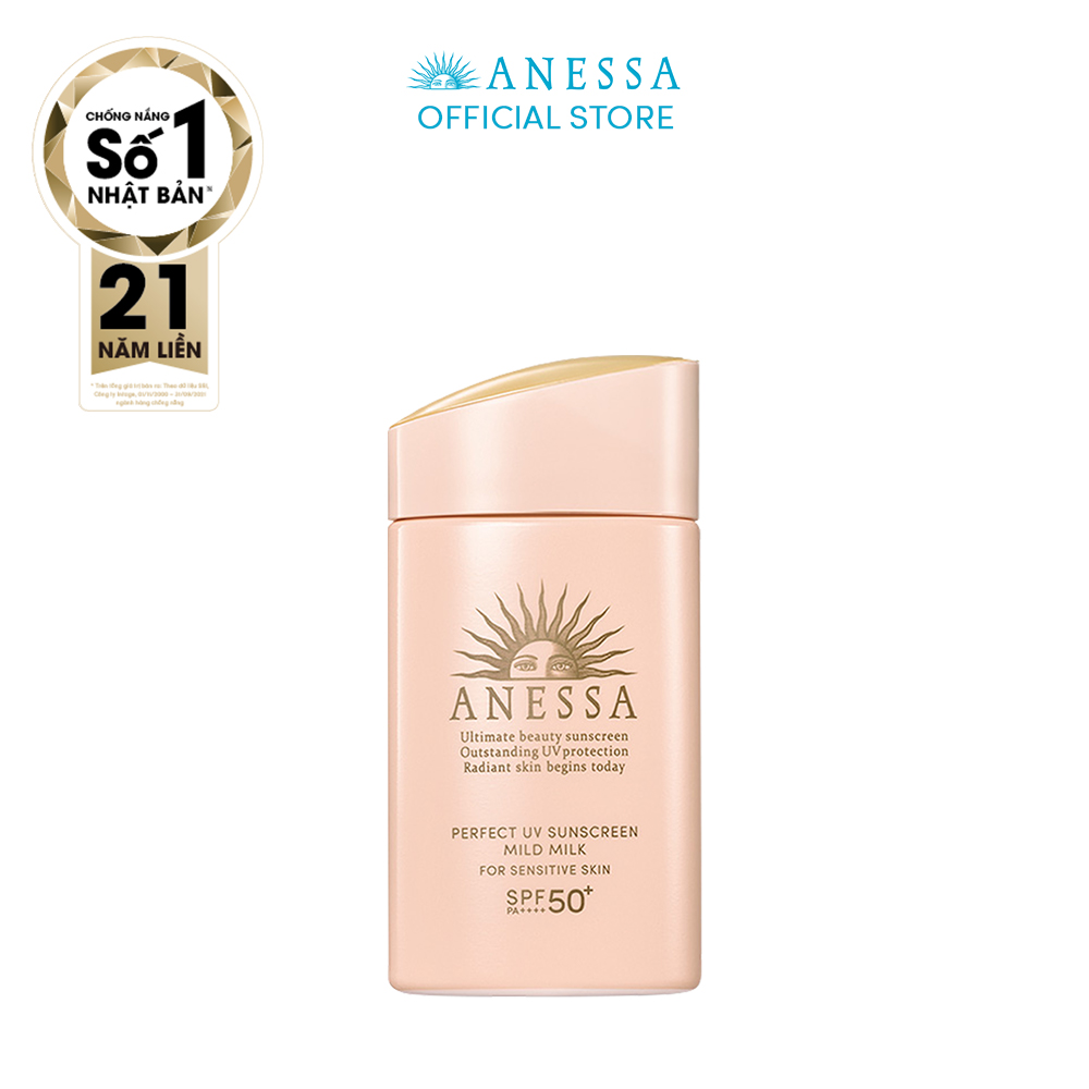 Kem chống nắng dạng sữa dịu nhẹ cho da nhạy cảm và trẻ em Anessa Perfect UV Sunscreen Mild Milk For Sensitive Skin SPF 50+ PA++++ 60ml