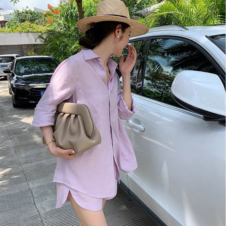 Áo sơ mi nữ công sở form rộng cổ đức ArcticHunter, chất vải linen thô Premium mềm mát sang trọng, thời trang thương hiệu chính hãng