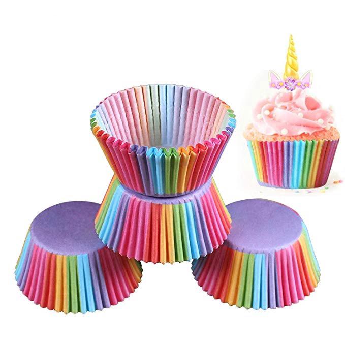 Bộ 100 Khuôn giấy Đựng Bánh Cầu Vồng Cupcake Siêu Cuốn Hút Màu Sắc Rực Rỡ Chống Dầu Mỡ