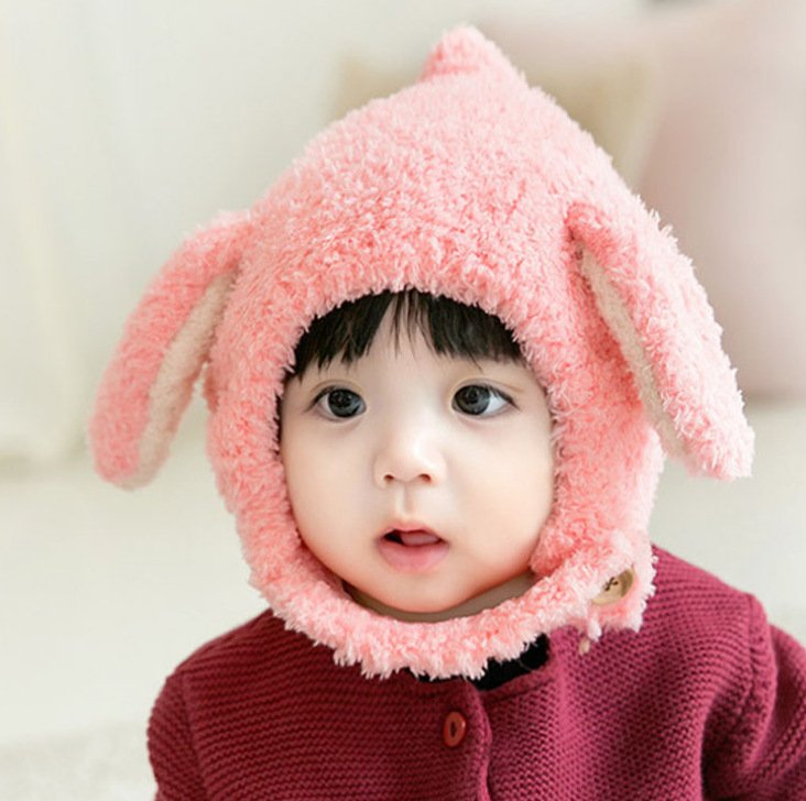 Mũ len tai thỏ lông cừu mềm ấm cho bé từ 3 tháng đến 3 tuổi