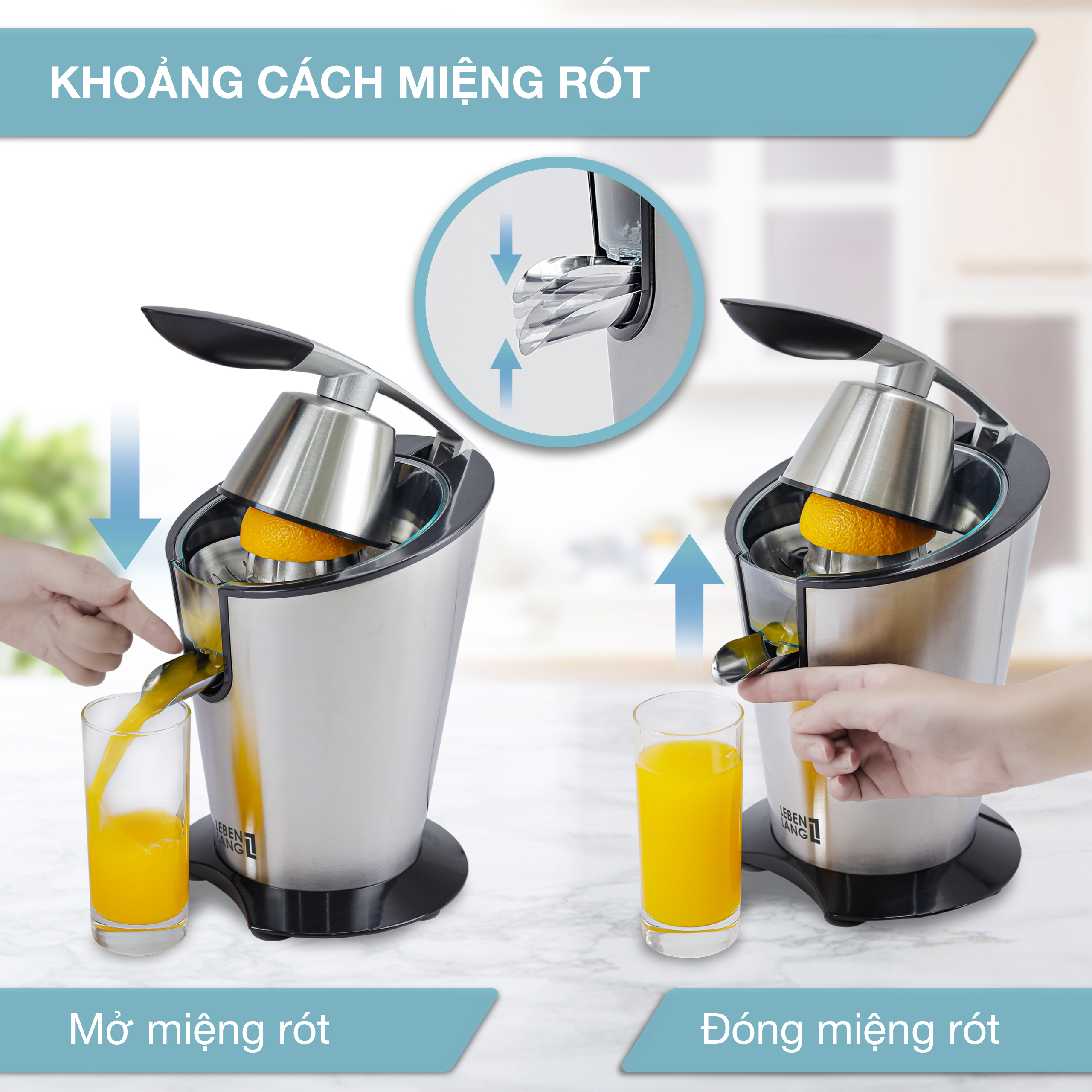 Máy vắt cam LEBENLANG LBC388 bằng inox cao cấp, dung tích 400ml, công suất 600W - hàng chính hãng