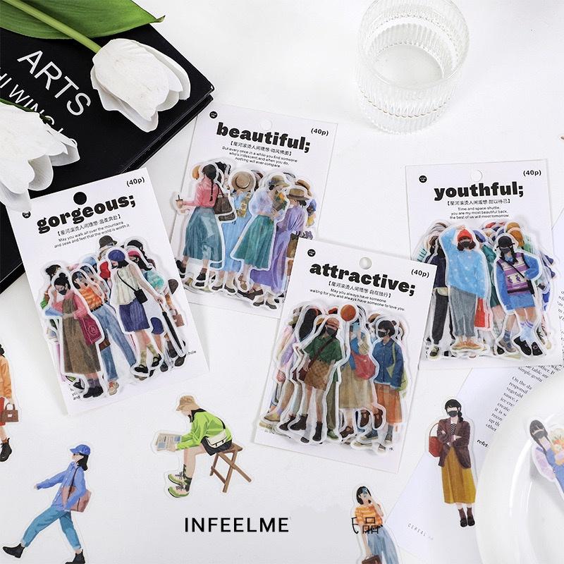 Gói 40 pcs stickers cô gái fashionista hiện đại dùng để trang trí (có tách lẻ)