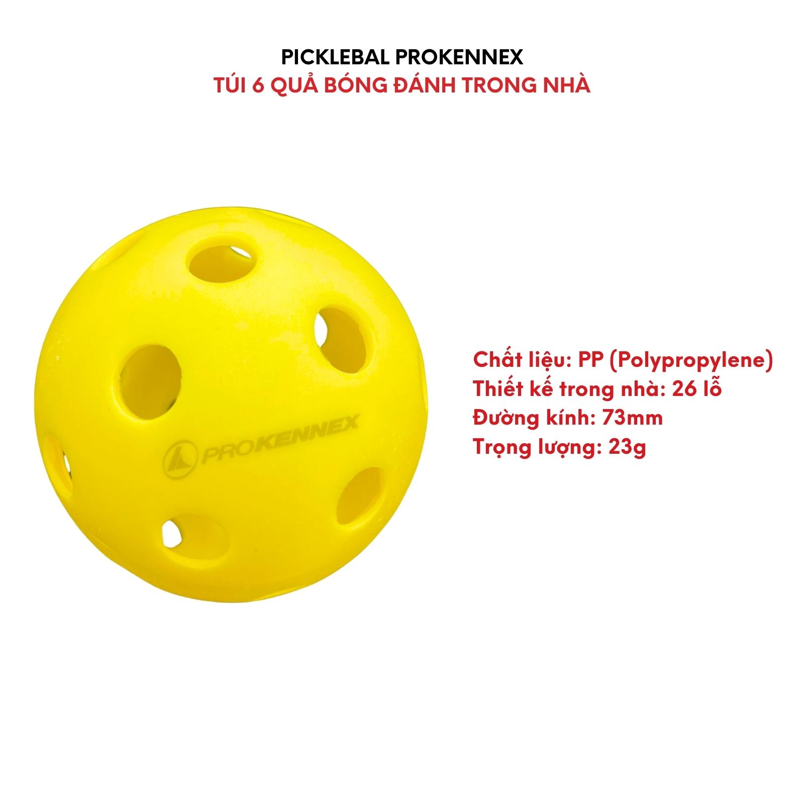 Bóng Pickleball ProKennex trong nhà ngoài trời chất lượng set 6 quả xoay bền thi đấu, bóng pickleball Prokennex lẻ, túi vợt Pickleball đen chất lượng