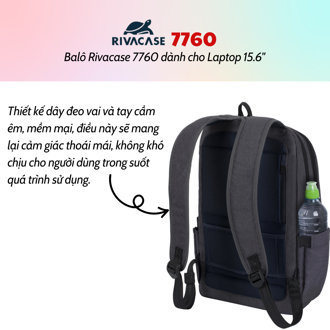 Balô Rivacase 7760 Để Vừa Laptop 15.6&quot; - Bảo Hành 24 Tháng - Hàng Chính Hãng