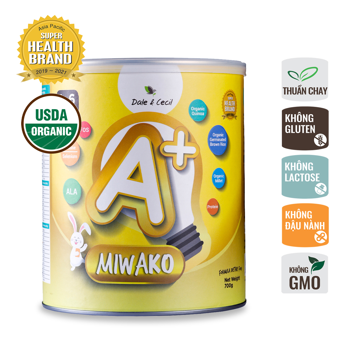 (Date mới) Sữa Hữu Cơ Miwako A+ Hộp 700g Vị Vani Nhập Khẩu Malaysia, Sữa Hạt Organic Dinh Dưỡng Phát Triển Trí Não & Chiều Cao Cho Bé Từ 1-6 Tuổi Vị Ngọt Thanh Dễ Uống