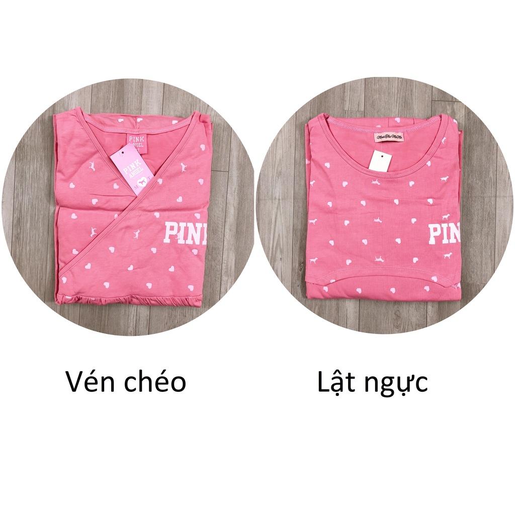 Bộ bầu và cho con bú sau sinh Dài Tay Pink, chất cotton Cao Cấp cho mẹ bầu mặc nhà có bigsize 85kg