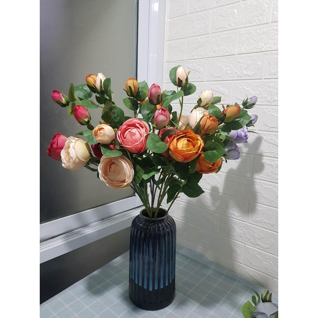 Hoa hồng lụa loại đẹp cành 2 bông 2 nụ dài 75cm