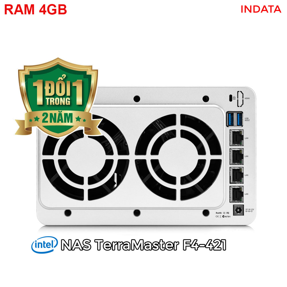 Bộ lưu trữ mạng NAS TerraMaster F4-421, Intel Quad-core CPU 1.5GHz, 4GB RAM, LAN 4x 1GbE, 4 khay ổ cứng RAID 0,1,5,6,10,JBOD,Single - Hàng chính hãng