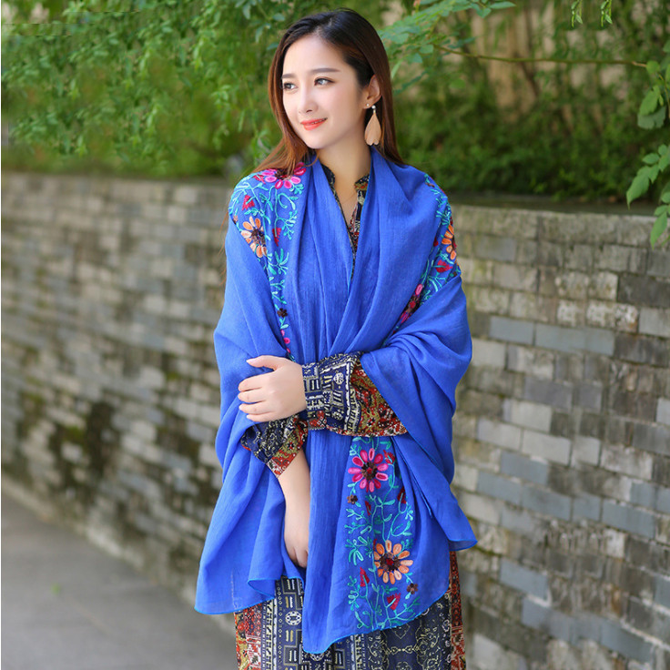 Khăn Choàng Thêu Đa Năng Phong Các Vintage Dễ Thương Skc52 - Xanh Dương