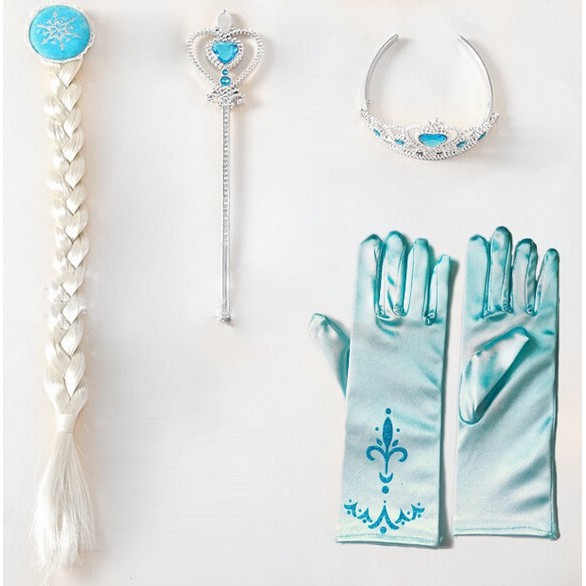 Bộ phụ kiện Elsa loại đẹp 4 món: găng tay, vương miện, tóc, gậy thần - PKE4M2208