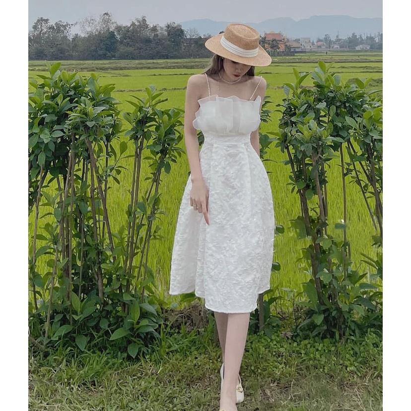 Váy trắng 2 dây ngọc tiểu thư V09