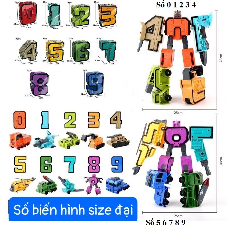 Đồ chơi lắp ghép, Bộ chữ số biến hình từ 0~9 thành robot size to, chất liệu nhựa ABS