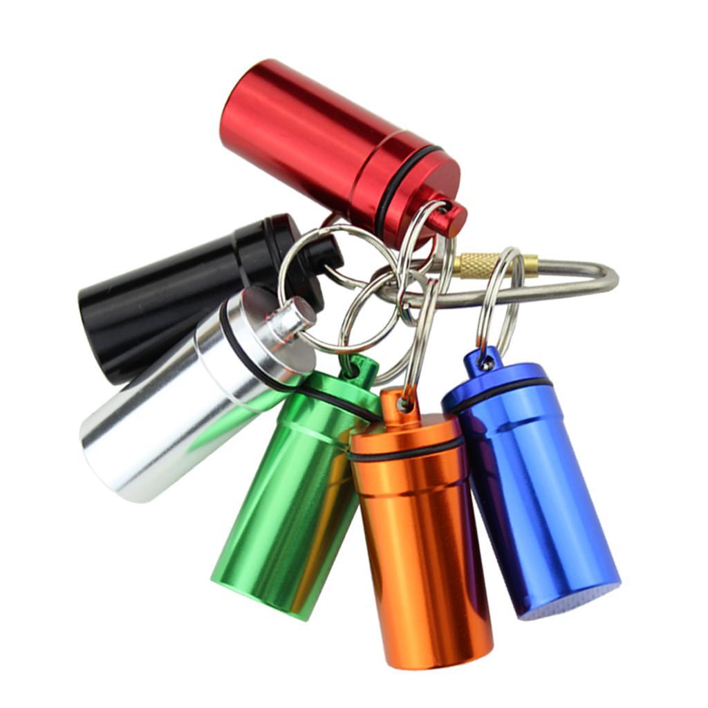 2 Pieces Waterproof Pill Box Case Holder Containers Capsule Bottles Keychain Key Fob for Outdoor Camping Travel