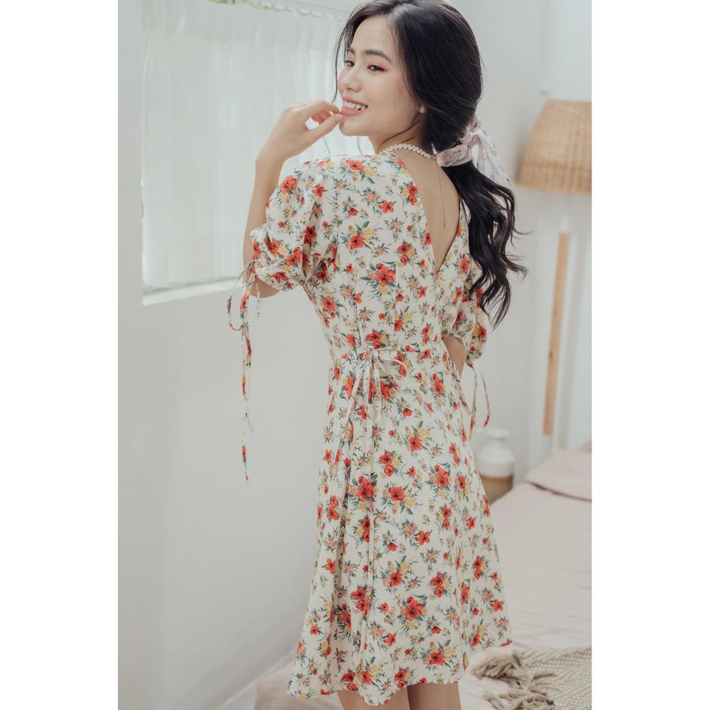 Đầm trắng kem hoa cột eo Malory Dress Gem Clothing SP060282
