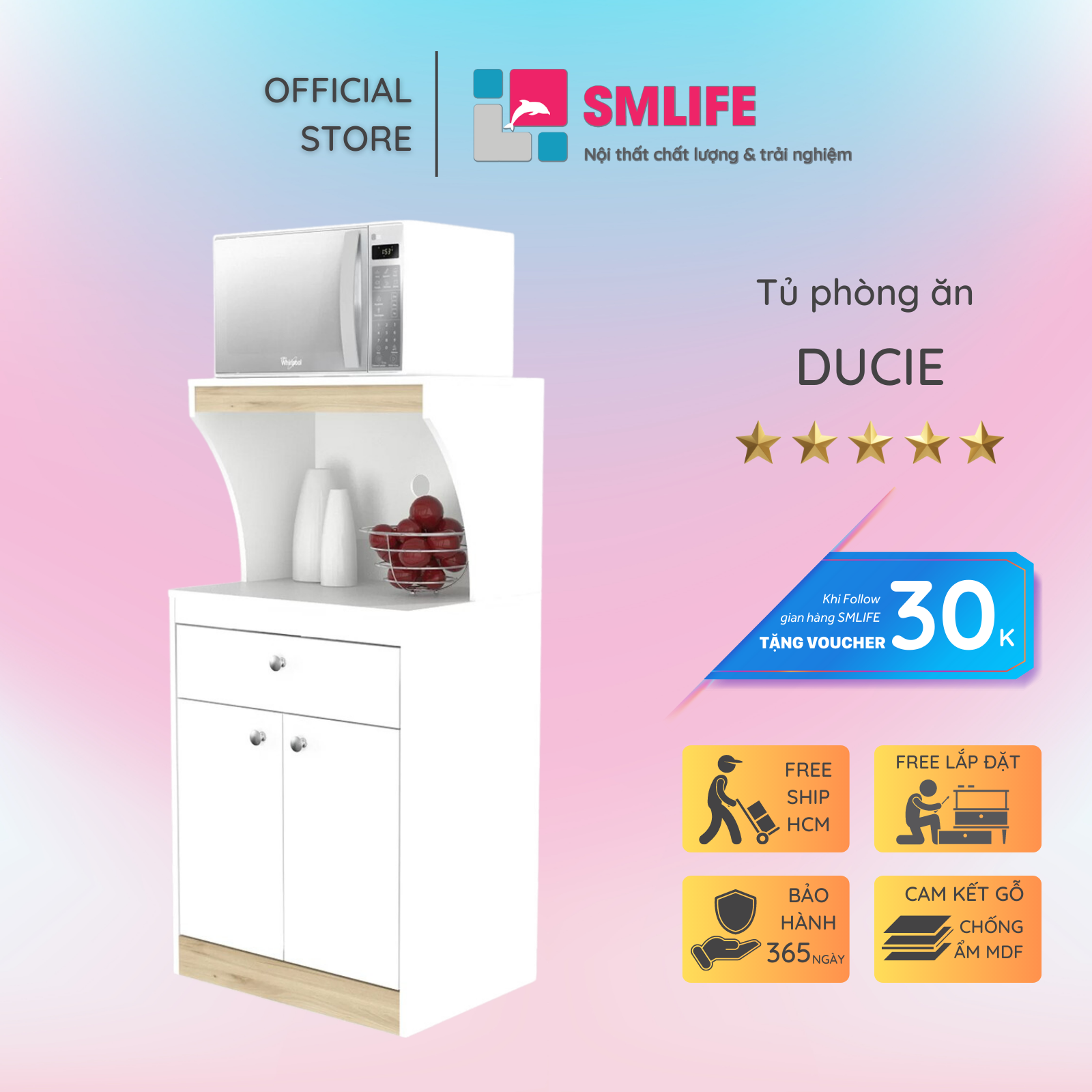 Tủ phòng ăn gỗ hiện đại SMLIFE Ducie | Gỗ MDF dày 17mm chống ẩm | D60xR40xC116cm