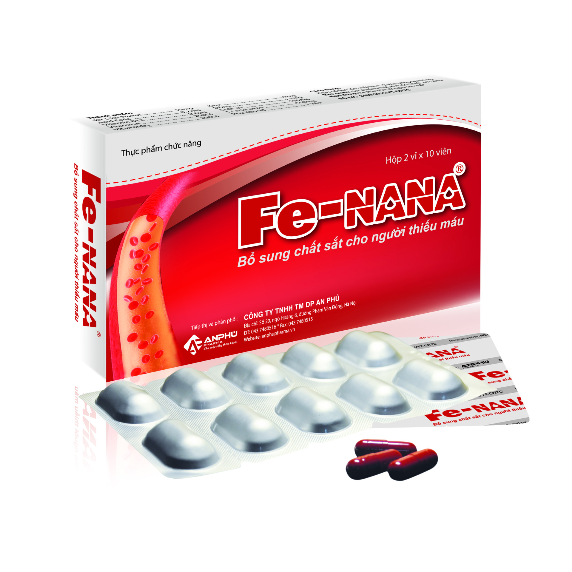 Viên sắt, acid folic, DHA, vitamin &amp; khoáng chất Fe-NANA - Hộp 20 viên