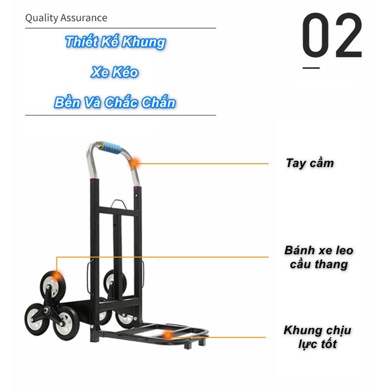 Xe kéo hàng xếp gọn hỗ trợ leo cầu thang cao cấp 6 bánh