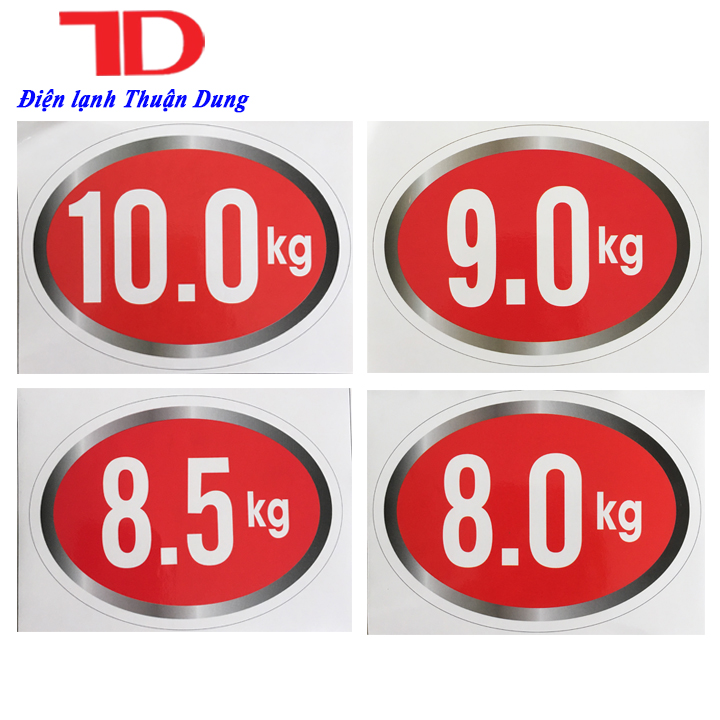 Combo 10 Tem KG Dán Máy Giặt Loại 10 KG, TEM DECAN DÁN SỐ KG MÁY GIẶT sẵn keo tự dính, Điện Lạnh Thuận Dung