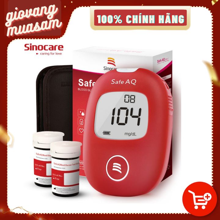 Bộ Máy Đo Đường Huyết Sinocare Safe Aq Tặng 1 Hộp 50 Que Thử Đường Huyết Và Hộp 50 Kim Chích Máu