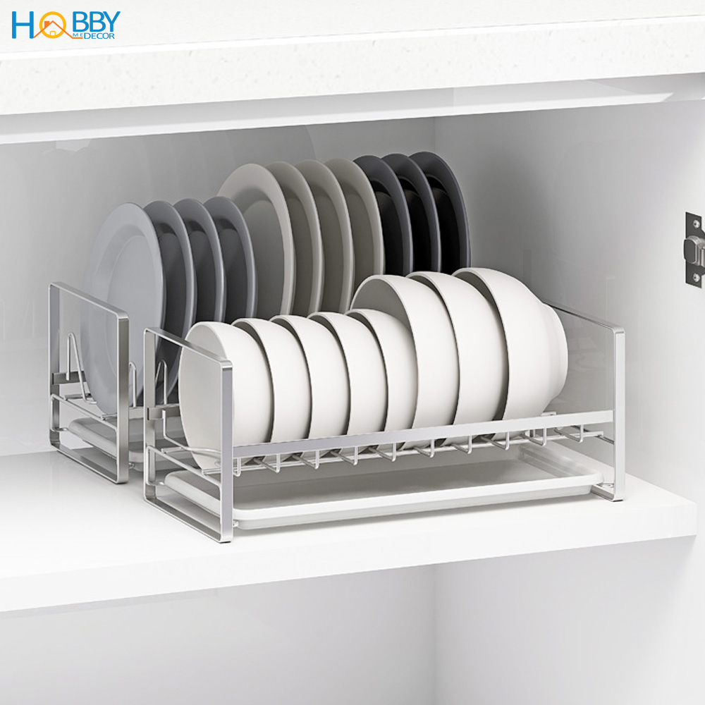 Kệ úp chén 9 ngăn Inox 304 Hobby Home Decor KUC9 - có khay nhựa hứng nước tiện dụng