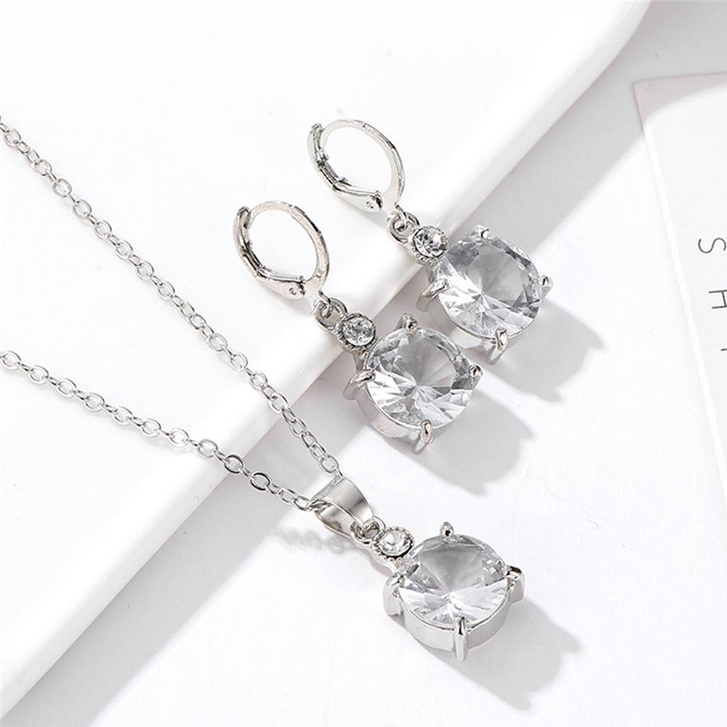 Round Zircon Crystal Crystal Bridal Pendant Necklace Earrings Jewelry Sets