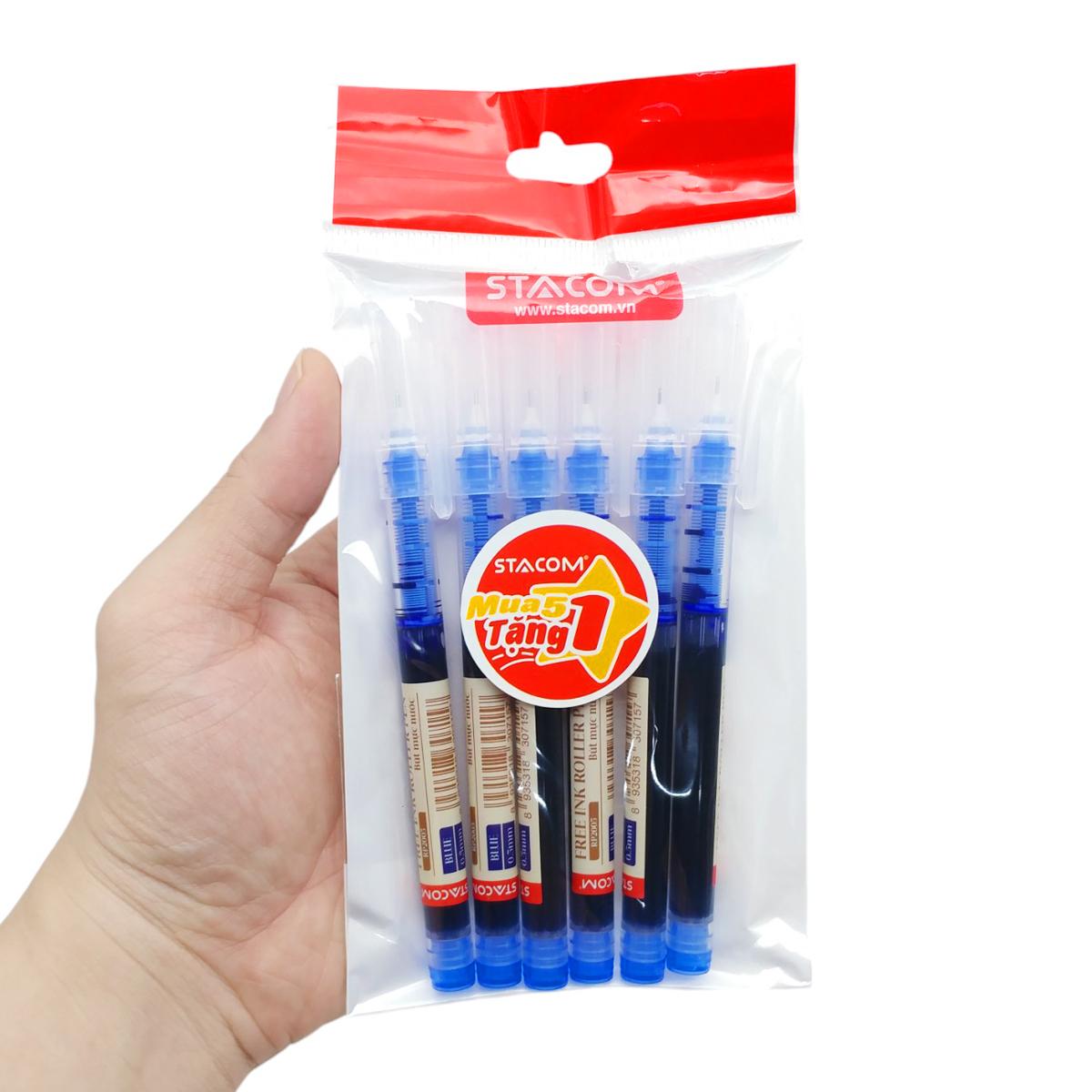 Vỉ 5 + 1 Bút Gel 0.5 mm - Stacom VRP2005_C - Mực Xanh