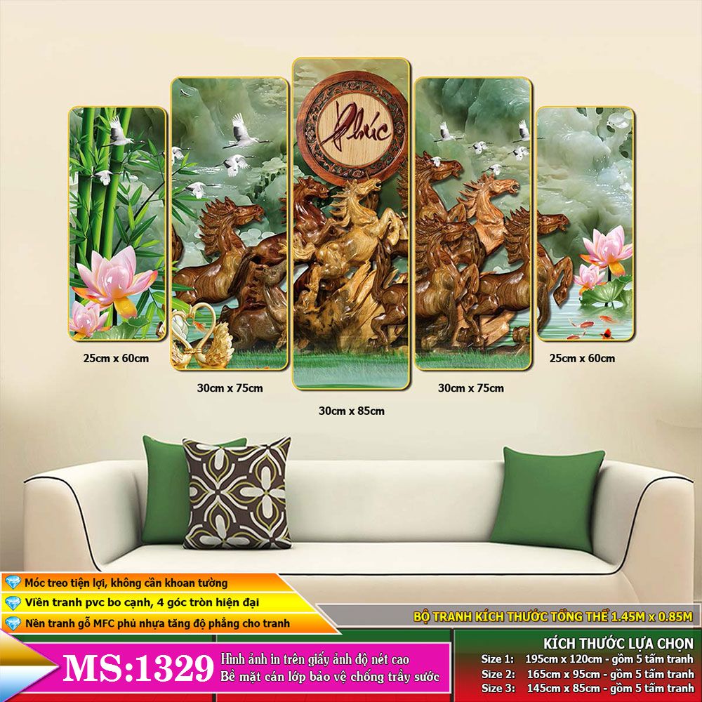 Tranh treo tường - mã đáo thành công - Tranh in cán pvc gương / lụa kim sa: 1329L5