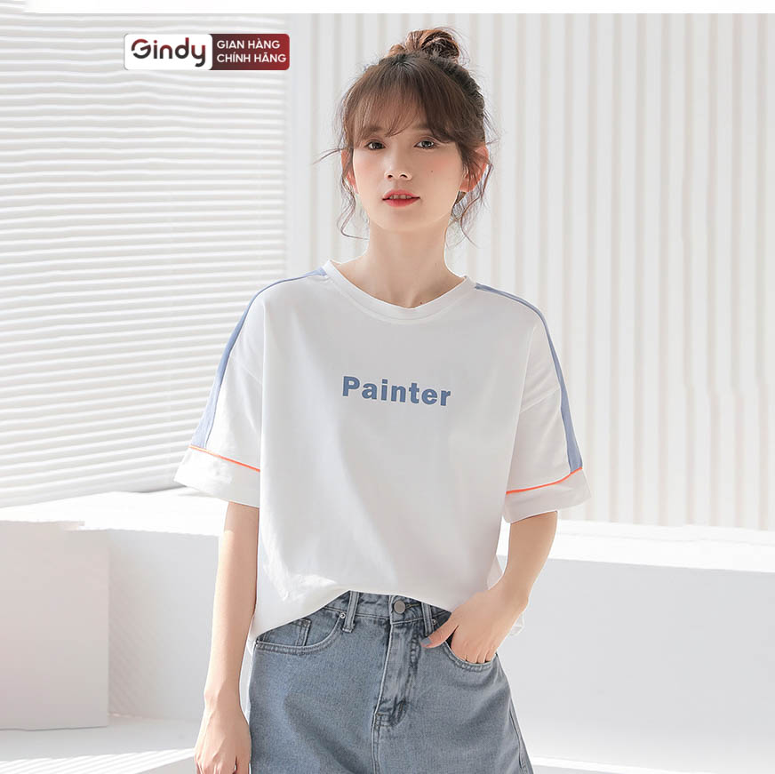 Áo thun nữ tay lỡ form rộng PAINTER phông chất cotton mát, co giãn unisex local brand GINDY A6171