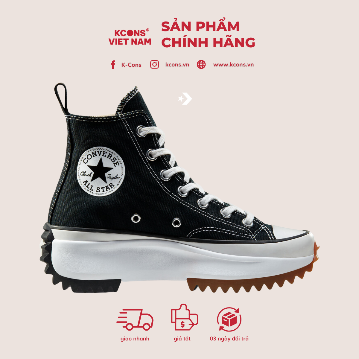 Run Star Hike Black High Top | Giày Converse Thể Thao Đế Cao 166800C