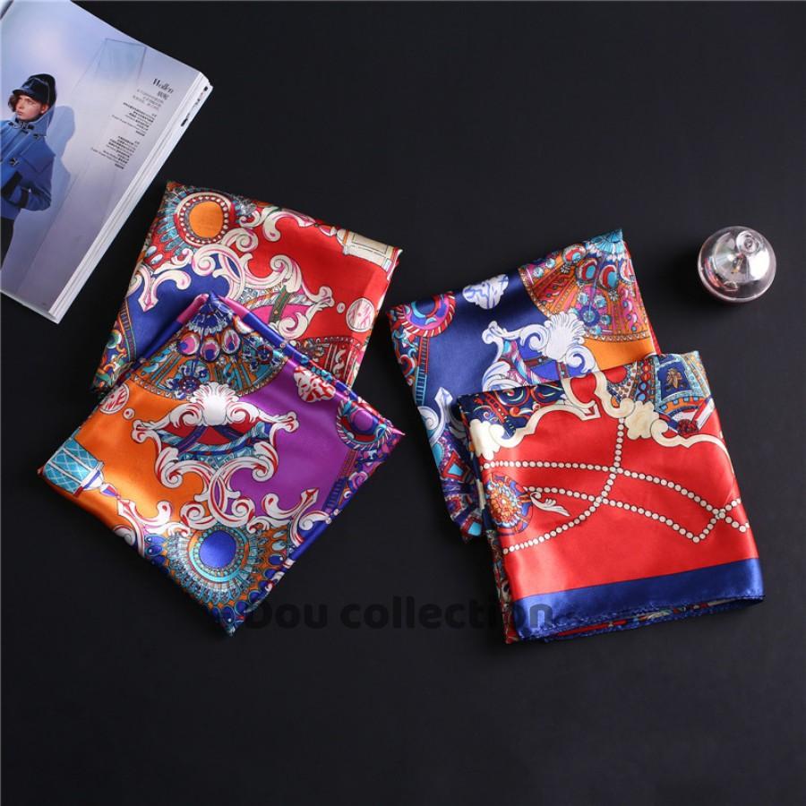 Khăn Lụa Vuông Làm Yếm Họa Tiết Vương Miện Sang Trọng - Chất Liệu Satin - 90x90cm - Mã KL024