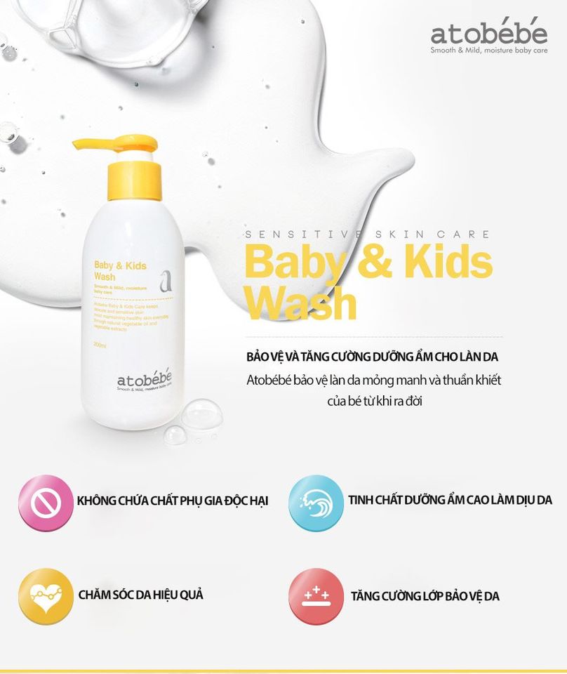 Sữa tắm cho bé ATOBÉBÉ Baby & Kids Wash chính hãng Hàn Quốc