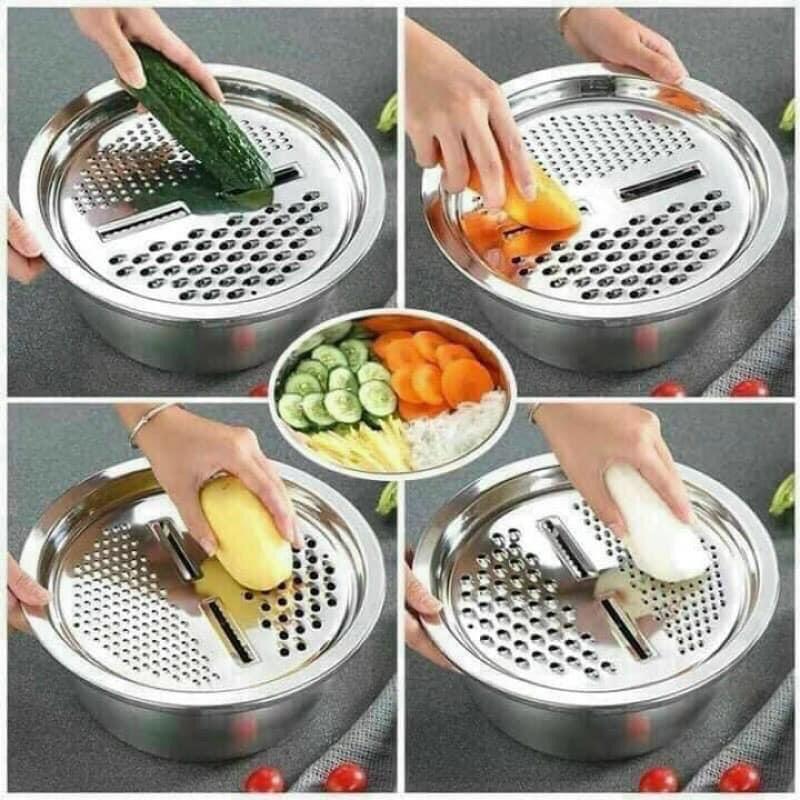 Bộ 3 món thau , rổ inox bào rau củ quả đa năng