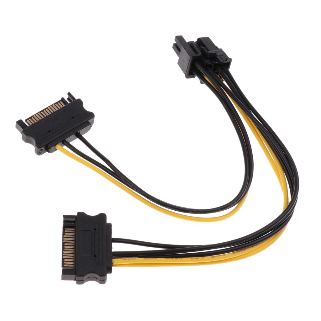 20cm PCI-E Dual SATA 15PIN to 8P Power Cables for Graphics Video Card of Computer